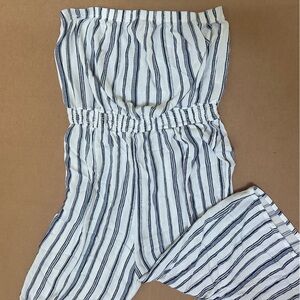 Elegant Navy Striped Strapless Jumpsuit